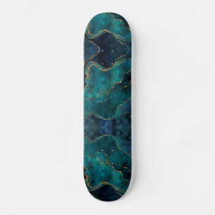 Skateboard - Blaue und Aquamarine Marmorplatte mit