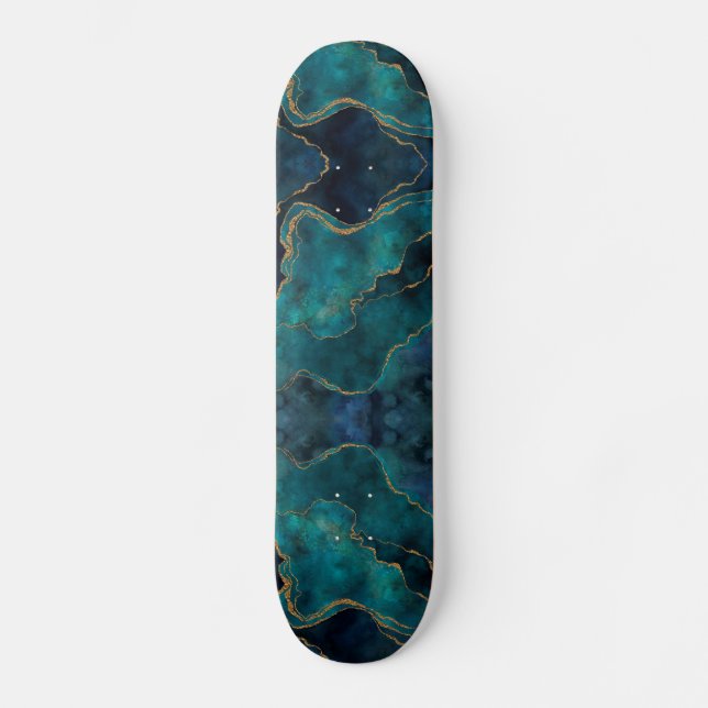 Skateboard - Blaue und Aquamarine Marmorplatte mit (Vorderseite)