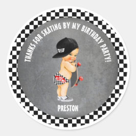 Skateboard Boy Hat Skater Red Grau Black Karo Runder Aufkleber