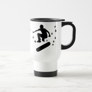 Skateboard. Brett mit Vögeln. Reisebecher