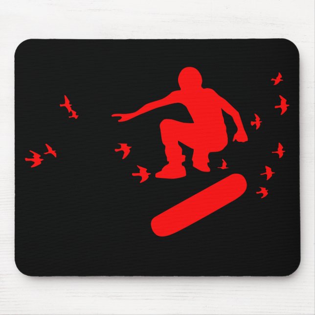 Skateboard. Brett mit Vögeln. Rot. Mousepad (Vorne)