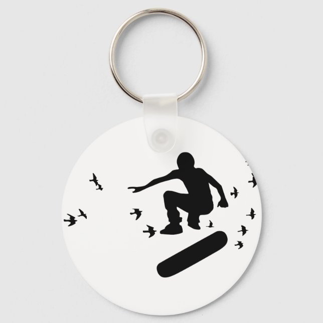 Skateboard. Brett mit Vögeln. Schlüsselanhänger (Vorderseite)