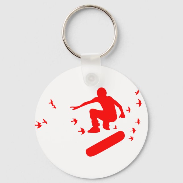 Skateboard. Brett mit Vögeln. Schlüsselanhänger (Vorderseite)