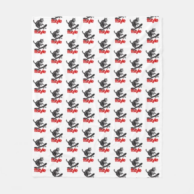 Skateboard Cat FFStyle White Fleecedecke (Vorderseite)
