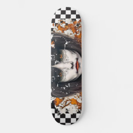 Skateboard Checkered Retro Cool Orange Girl