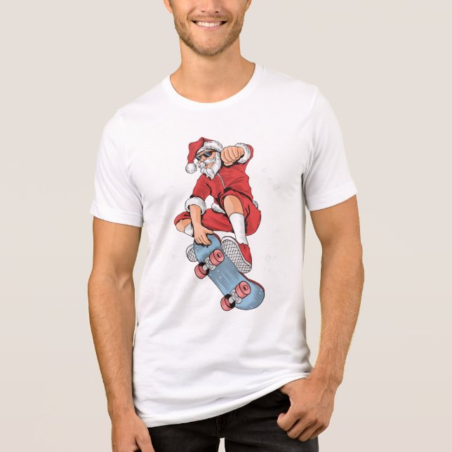 Skateboard Cool Santa | Weihnachten Tri-Blend Shirt (Vorderseite)