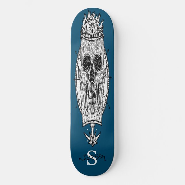 Skateboard Custom Blue Skeleton Nautical King (Vorderseite)