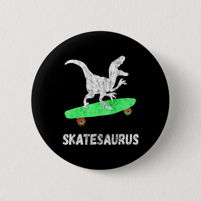 Skateboard Dinosaur Skateboard fahrender T-Rex Lus Button (Vorderseite)