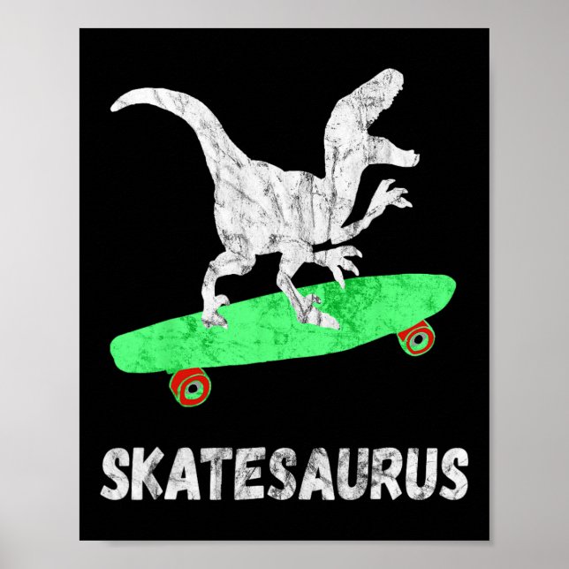 Skateboard Dinosaur Skateboard fahrender T-rex Lus Poster (Vorne)