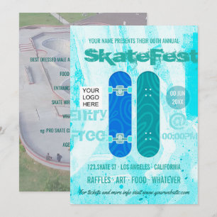 Skateboard Eventwerbung fügt Foto und Logo hinzu Einladung