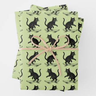 Skateboard fahrende Katze Geschenkpapier Set