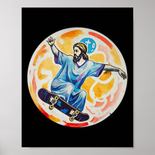 Skateboard fahrender Christus Gebet Herr Kirche Gl Poster