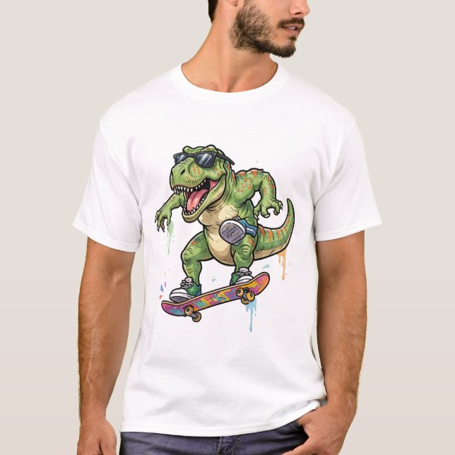 Skateboard fahrender Dinosaurier 🦖🛹 T-Shirt (Vorderseite)