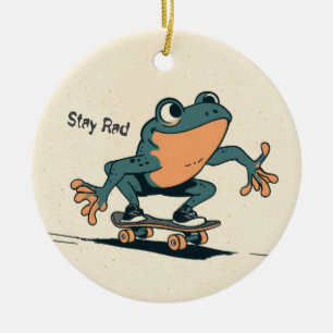 Skateboard fahrender Frosch – Süße Cartoon-Tier-Ku Keramik Ornament