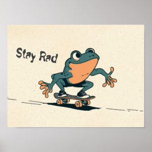 Skateboard fahrender Frosch – Süße Cartoon-Tier-Ku Poster