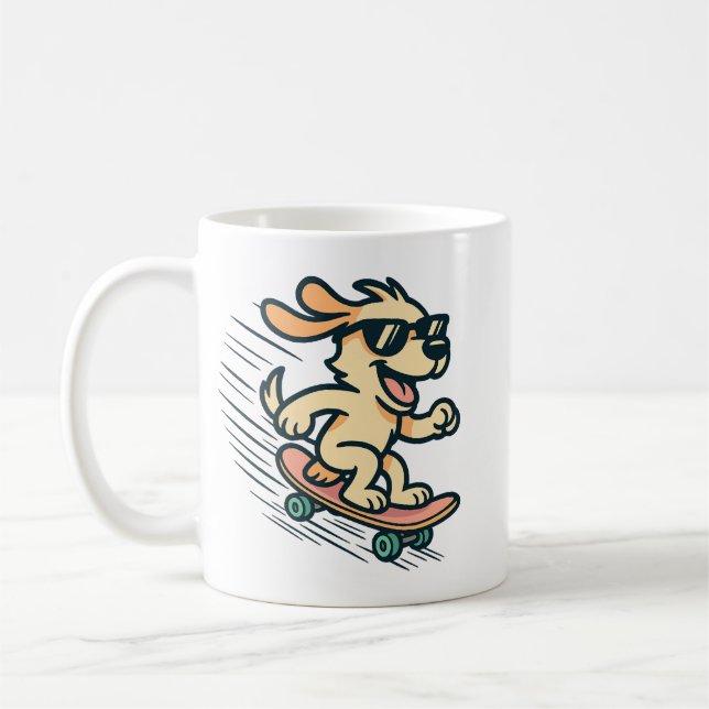 Skateboard fahrender Hund Kaffeetasse (Links)