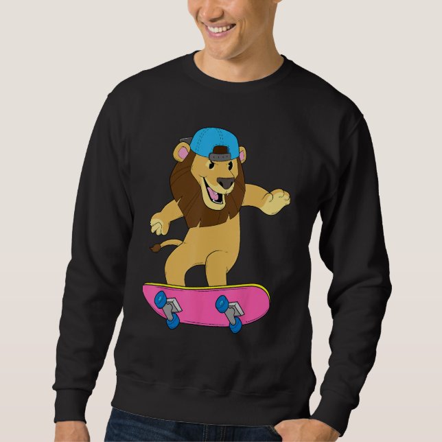 Skateboard fahrender Löwe Lustiges Skateboard 80er Sweatshirt (Vorderseite)