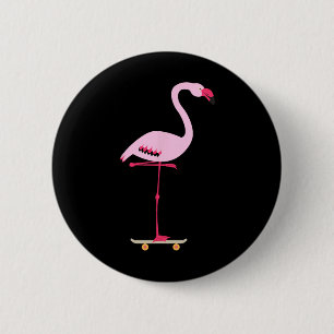 Skateboard fahrender Rosa Flamingo Cool Lustige Gr Button