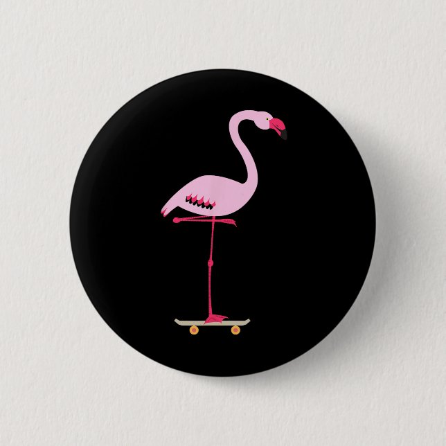 Skateboard fahrender Rosa Flamingo Cool Lustige Gr Button (Vorderseite)