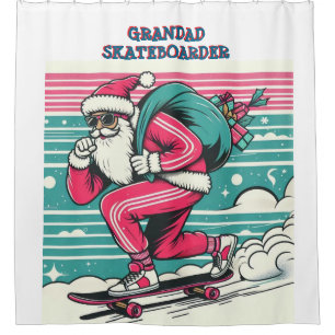 Skateboard fahrender Weihnachtsmann Duschvorhang