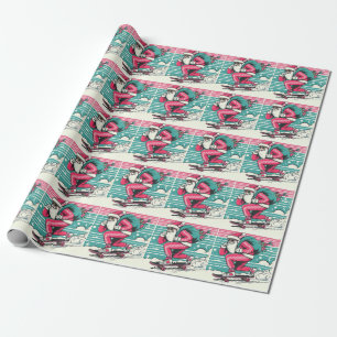 Skateboard fahrender Weihnachtsmann Geschenkpapier