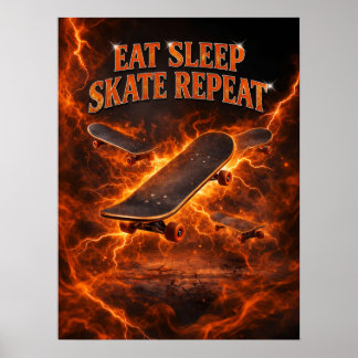 Skateboard-Feuer-Straßen-Glow Poster
