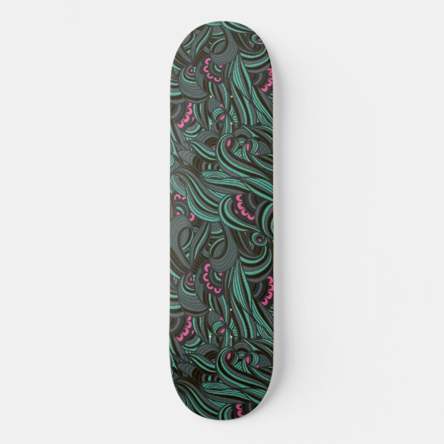 Skateboard für grüne und rosa Blumenmuster (Vorderseite)