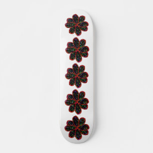 Skateboard für Schwarz und Rot Glitzer Blume