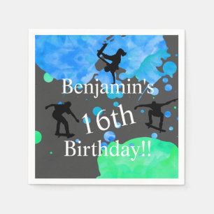 Skateboard Geburtstag, 16. Geburtstag Serviette