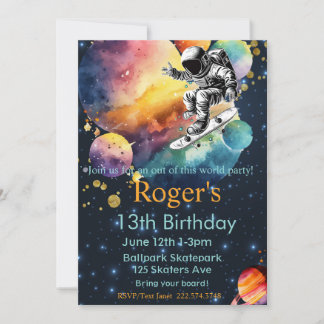 Skateboard Geburtstag, Astronaut Geburtstag, Weltr Einladung