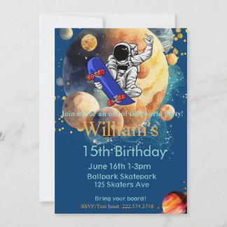 Skateboard Geburtstag, Astronaut Geburtstag, Weltr Einladung