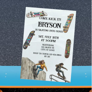 Skateboard-Geburtstag mit Skateboards Einladung