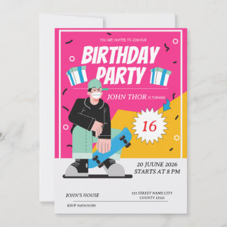 Skateboard-Geburtstagsfeier-Einladung  Cooler Teen Einladung