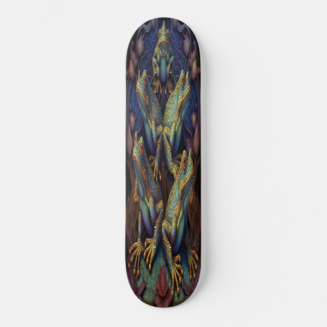 Skateboard Girly 5 Blue Gold Artistische Frösche (Vorderseite)