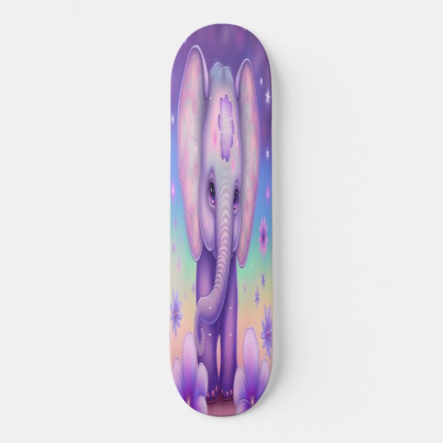 Skateboard Girly lila Elefant (Vorderseite)