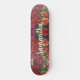 Skateboard Girly Pattern Rote orangefarbene Blume