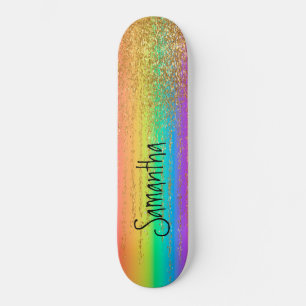 Skateboard Gold Sparkle Rainbow