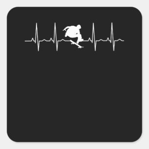 Skateboard Heartbeat Quadratischer Aufkleber