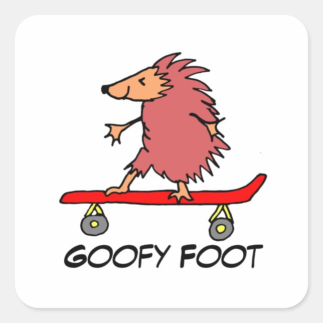 Skateboard-Igel Goofy Foot Quadratischer Aufkleber (Vorderseite)