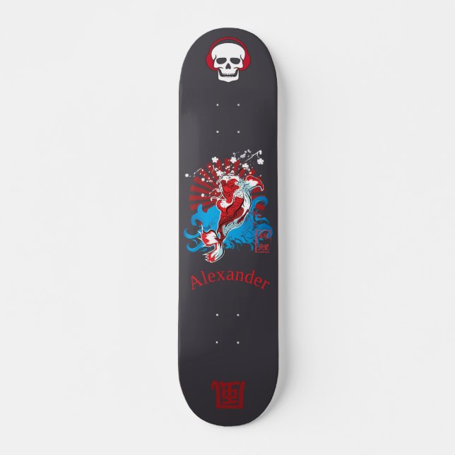 Skateboard im japanischen Stil mit Anagramm 風 kund (Vorne)