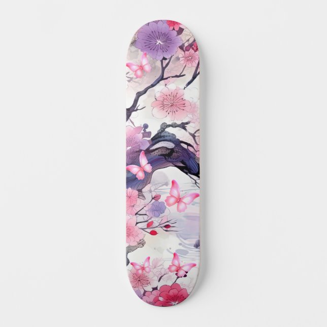 Skateboard Japanisch Kirschblossom & Schmetterling (Vorderseite)