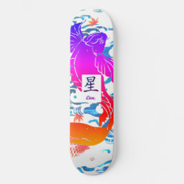 SKATEBOARD JAPANISCHE WELLEN MIT SCHWARZ KOI FISH
