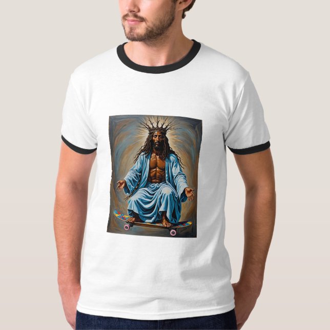 Skateboard Jesus Crowned King Streetwear T-Shirt (Vorderseite)