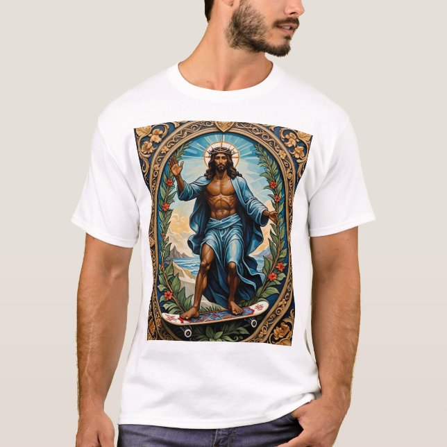 Skateboard Jesus Sacred Art Funny Religious T-Shir T-Shirt (Vorderseite)