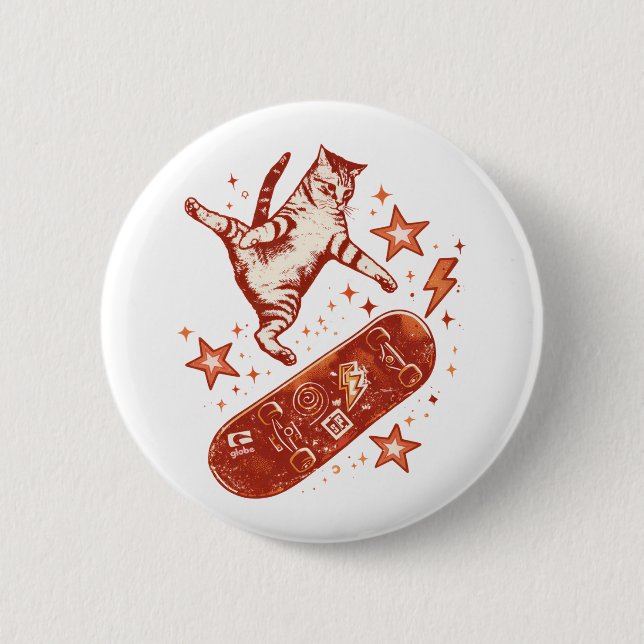 Skateboard-Katze Y2K 90er Stil Button (Vorderseite)