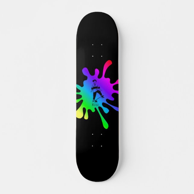 Skateboard Kid farbige Paint Splash Name (Vorne)