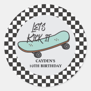 Skateboard Lass uns loslegen Geburtstag Runder Aufkleber