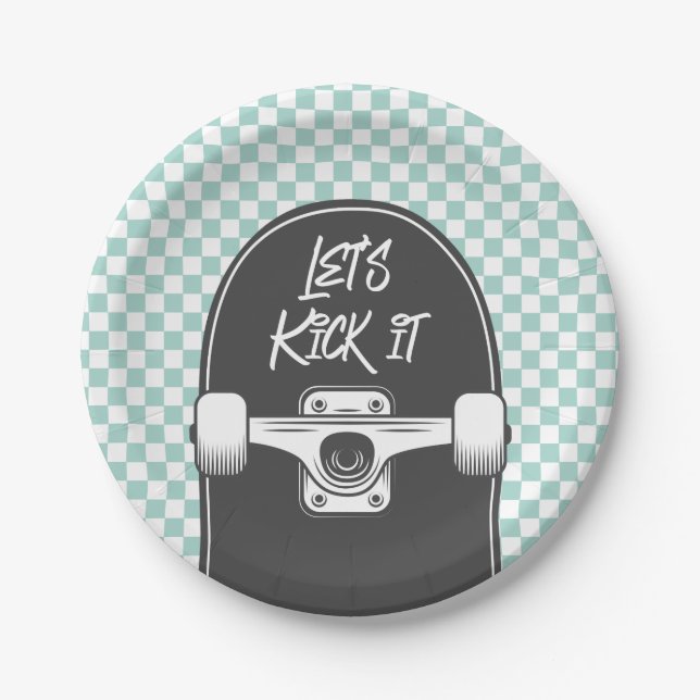 Skateboard Let's Kick It Geburtstag Papier Teller (Vorderseite)