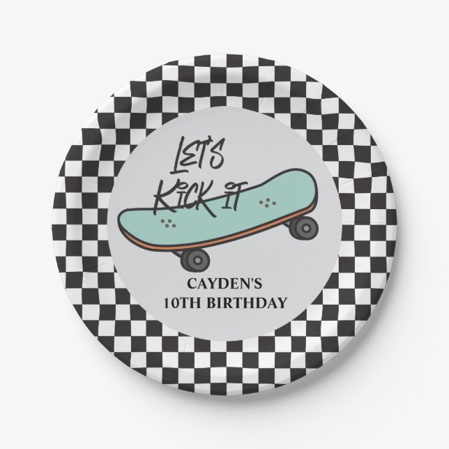 Skateboard Let's Kick It Geburtstag Papier Teller (Vorderseite)