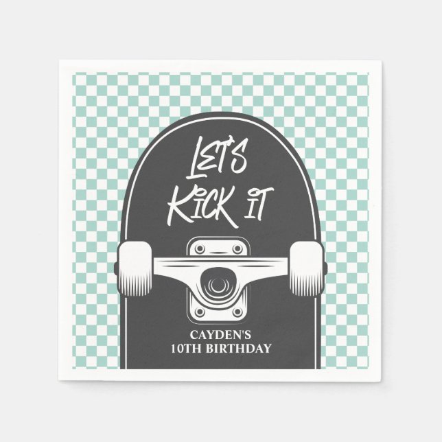 Skateboard Let's Kick It Geburtstag Papier Teller Serviette (Vorderseite)